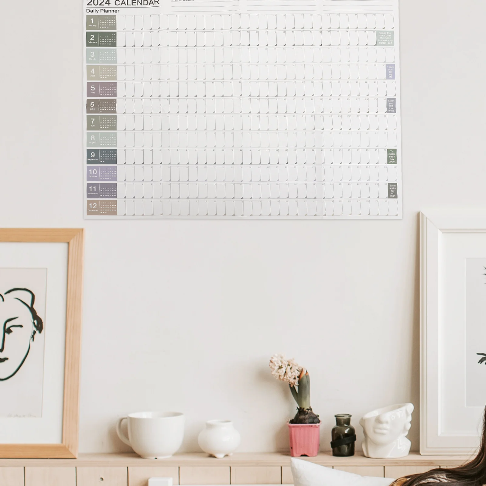 

1 комплект, ежегодный настенный календарь на 2024 год, планировщик, бумажный расписание, ежемесячный разрыв, простой практичный подарок для домашнего офиса