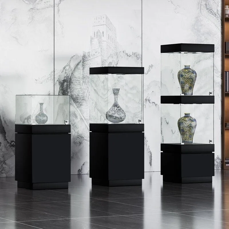 Glass Display Cabinet Wood Museum Antique Porcelain Cultural Relics Jade Collection Cabinet Jewelry Counter Paint Booth