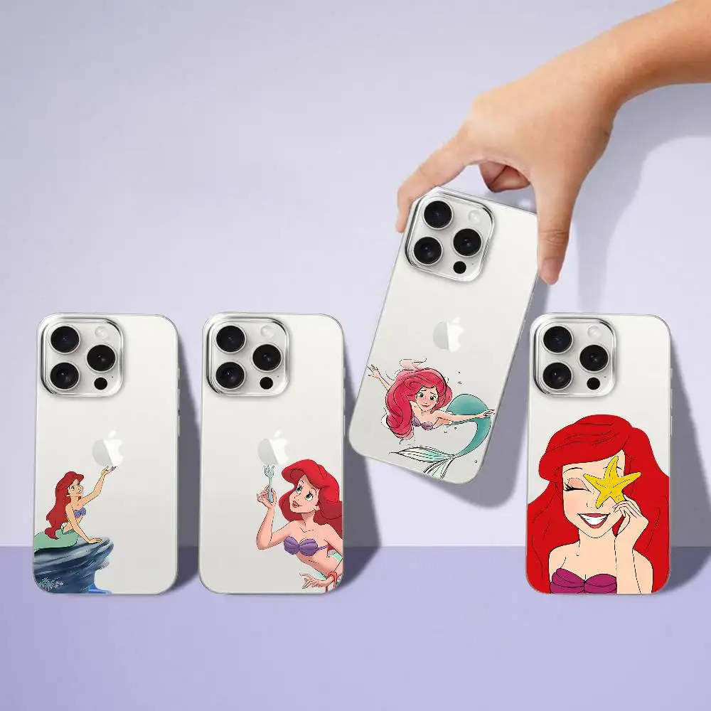 Funda de Teléfono Transparente con Diseño de Ariel la Sirenita: Carcasa Transparente para iPhone 17, 16, 15, 14, 13, 12, 11 Pro Max, Mini, Plus