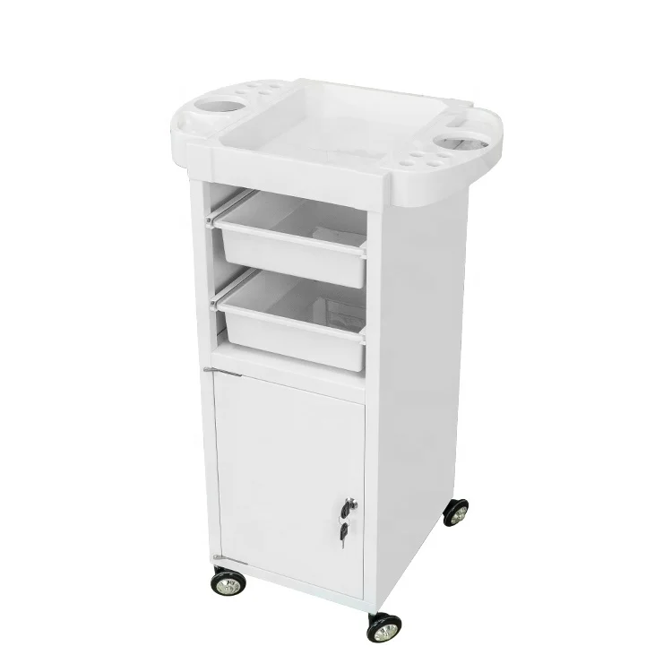 Facial Furniture Spa White Hairdressing Trolley Cart Lockable Beauty Hair Salon Trolley 4 Universal Wheels