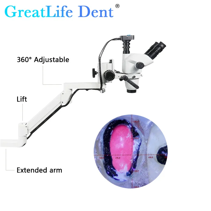 GreatLife Dent 3.35~22.5X Dental Equipment Microscope Root Canal Microscope With Camera Continuous Zoom For Dental Chair 45/51mm