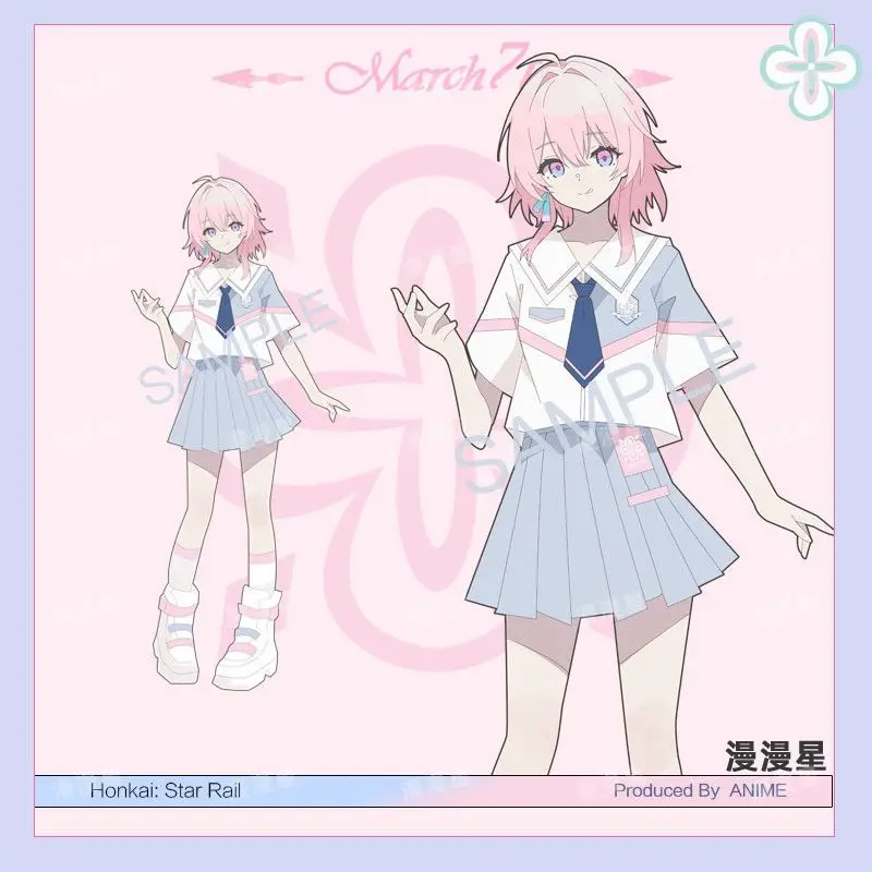 

Game Honkai：Star Rail March 7th JK Sailor Uniform Summer Short Sleeve T-shirt Tee Tops Skirt Suit Cosplay Casual Clothing