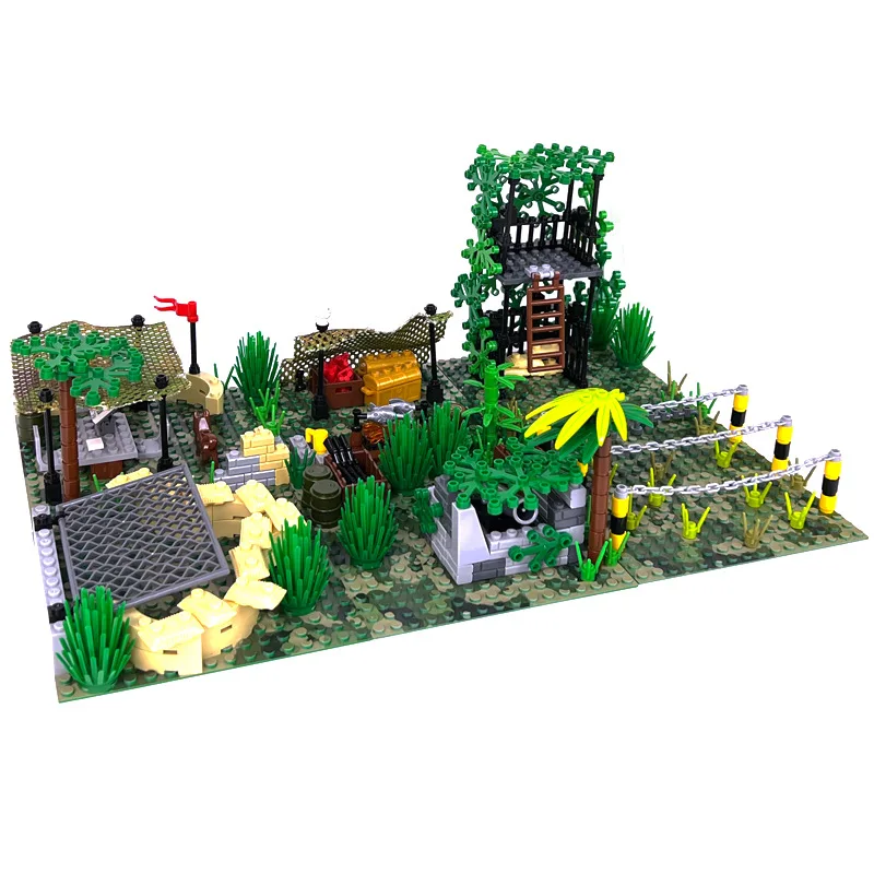 

Military Jungle Moc Scene Command Battalion Artillery Outpost Trenches Diy Assembling Small Particle Blocks Educational Toys