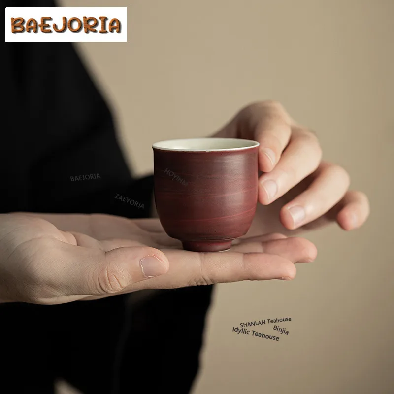 BAEJORIA 45ML Japanese Pink Yin Ceramic Tea Cup Handmade Brush Turquoise Small Single Master Cup Meditation Cup Tea Pair Teaset