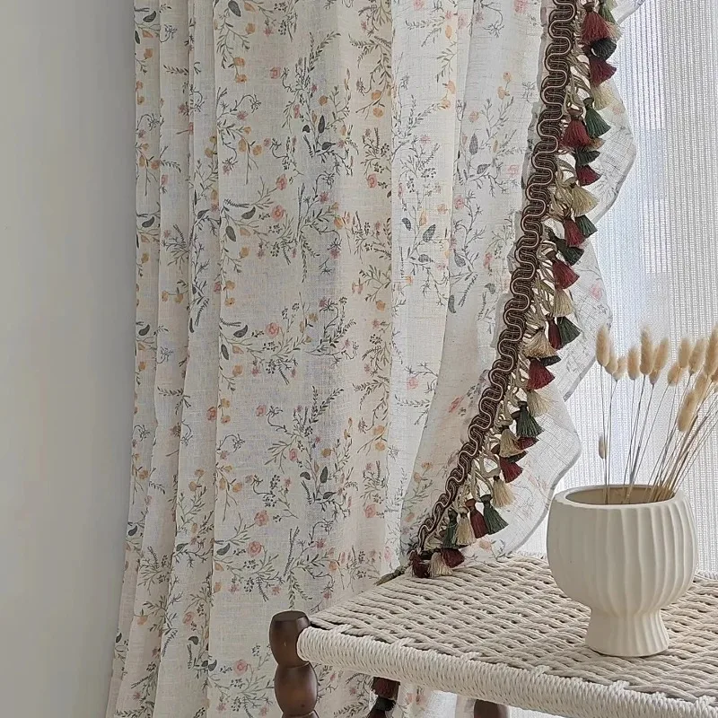 Linen Color Jacquard Thickened Curtains for Living Room Bedroom French Window Partition Curtain Door Curtain Finished Products