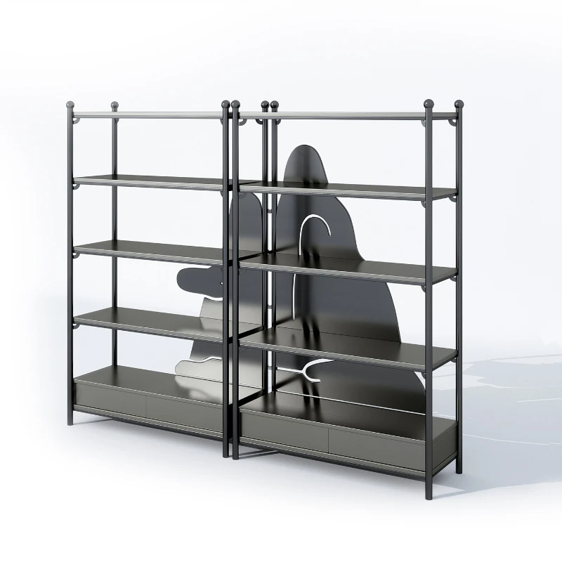 

Creative Internet celebrity bookshelf, stainless steel floor simple living room display office light luxury storage tea