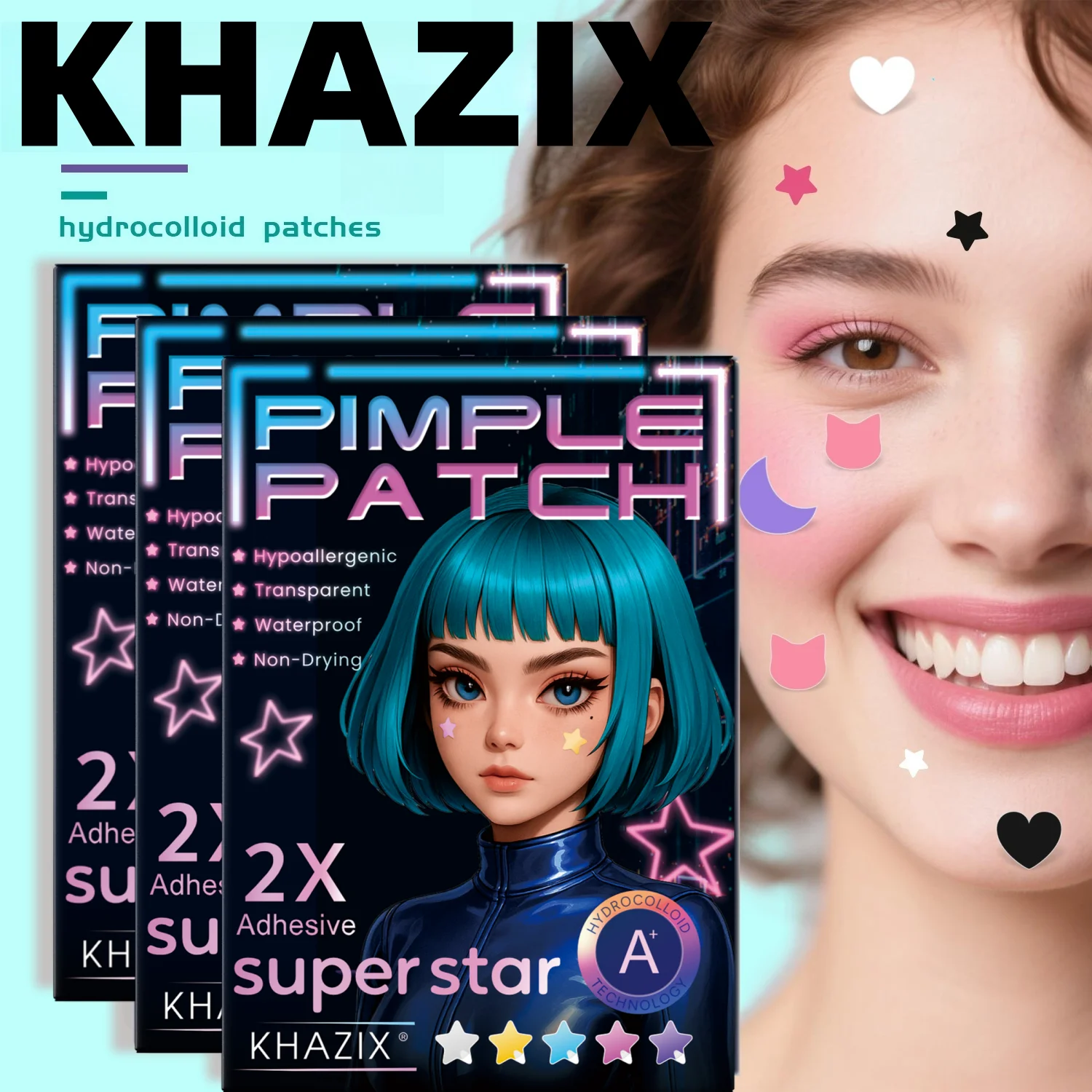 280 pieces of multi-color star acne patches, facial acne patches, concealer acne patches, and pimples patches, ultra-thin