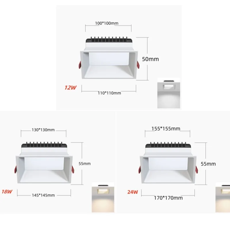 1pcs Dimmable LED Panel Recessed LED Downlight 12W 18W 24W Square LED Ceiling Light AC110V -220V