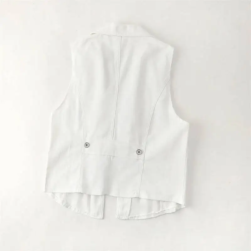 كاوبوي سترة المرأة ربيع الخريف الأبيض سترات الدنيم 2025 جديد معطف قصير موضة سستة جيب أكمام صدرية سترة الإناث #3