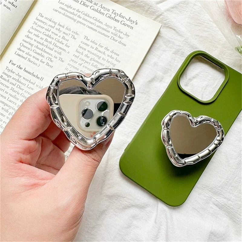 

Корейская роскошная серебряная ручка-сердце Tok Griptok, зеркальный держатель для пальцев, кольцо для iPhone, аксессуары Samsung, модная складная ручка с розеткой