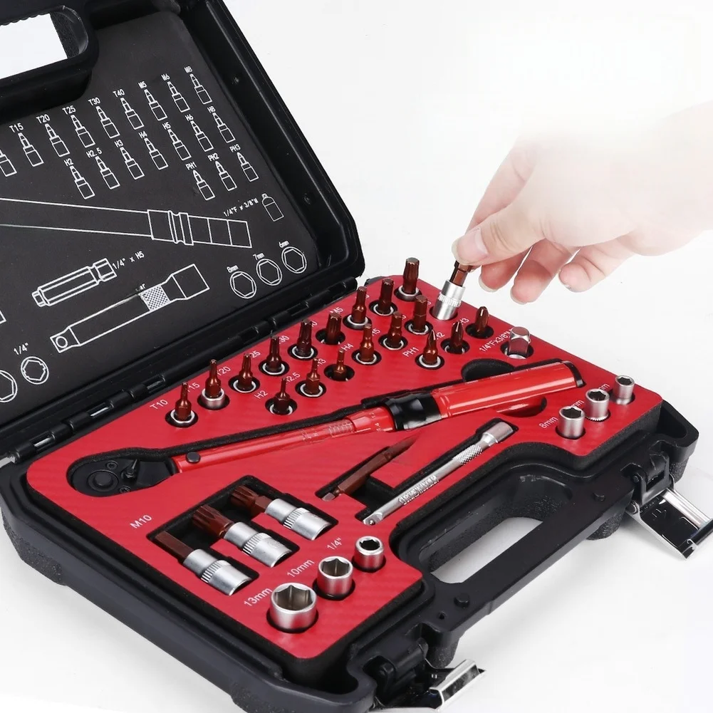 72 Tooth 1/4 Drive Adjustable Torque Tool Set With 32PCS Sockets High For Car Repair And Tight Space Maintenance Tasks