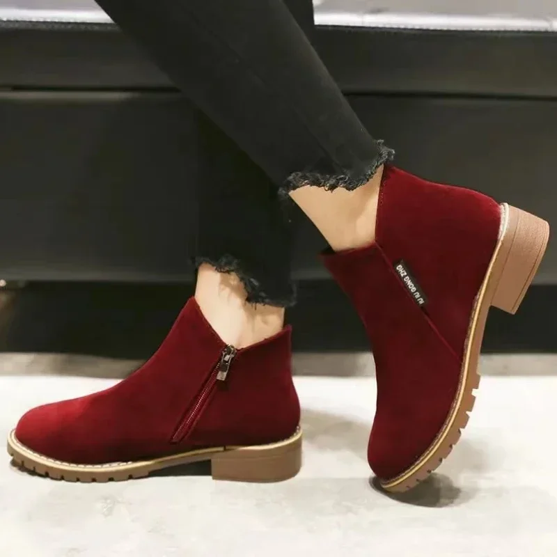 

2024 Autumn Winter New Boots Female Side Ankle Boots Female Low Heel Low Tube Student College Style Female Ankle Boots for Women