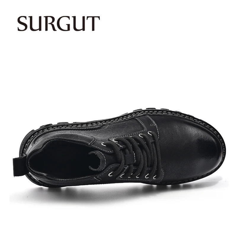 SURGUT Men Boots Leather Shoes Fashion Casual Trend Ankle Boots Autumn Winter Warm Plus Fur Thick Soled Tooling Version Shoes