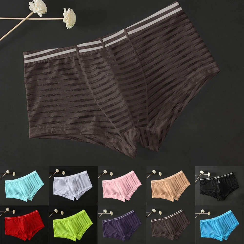 Men's Sexy Mesh Sheer Underwear Transparent Boxer Briefs Low-waist Underpants Elastic Jockstrap Thin See Through Panties Hombre