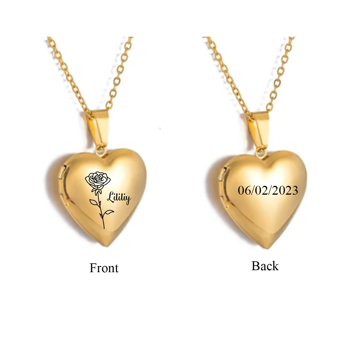 Custom Personalized Heart Birth Flower Locket Necklace for Women Stainless Steel Photo Locket Engraved Name Picture Jewelry Gift