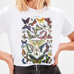 5291 Vintage Boho Butterfly Print Top Aesthetic Botanical Graphic T Shirts Women T-shirts Ladies Summer Tops Cottagecore Clothes