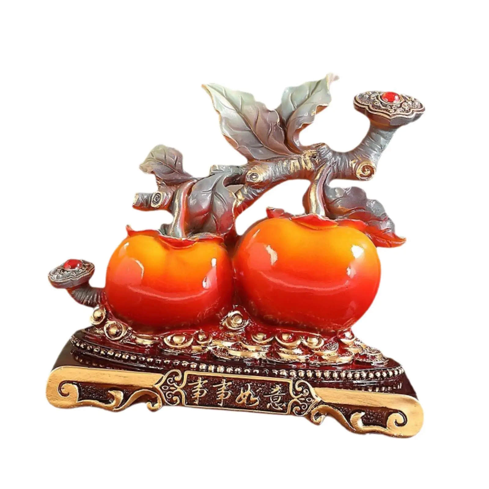 

Persimmon Resin Statue Figurine Table Centerpiece Home Good Luck Blessing Sculpture for Shop Office Bookshelf Cabinet Restaurant