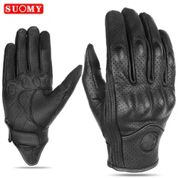 Suomy Motorcycle Leather Gloves Retro Motorcyclist Gloves Men Women Vintage Motocross Gloves Black Motorcycle Accessories