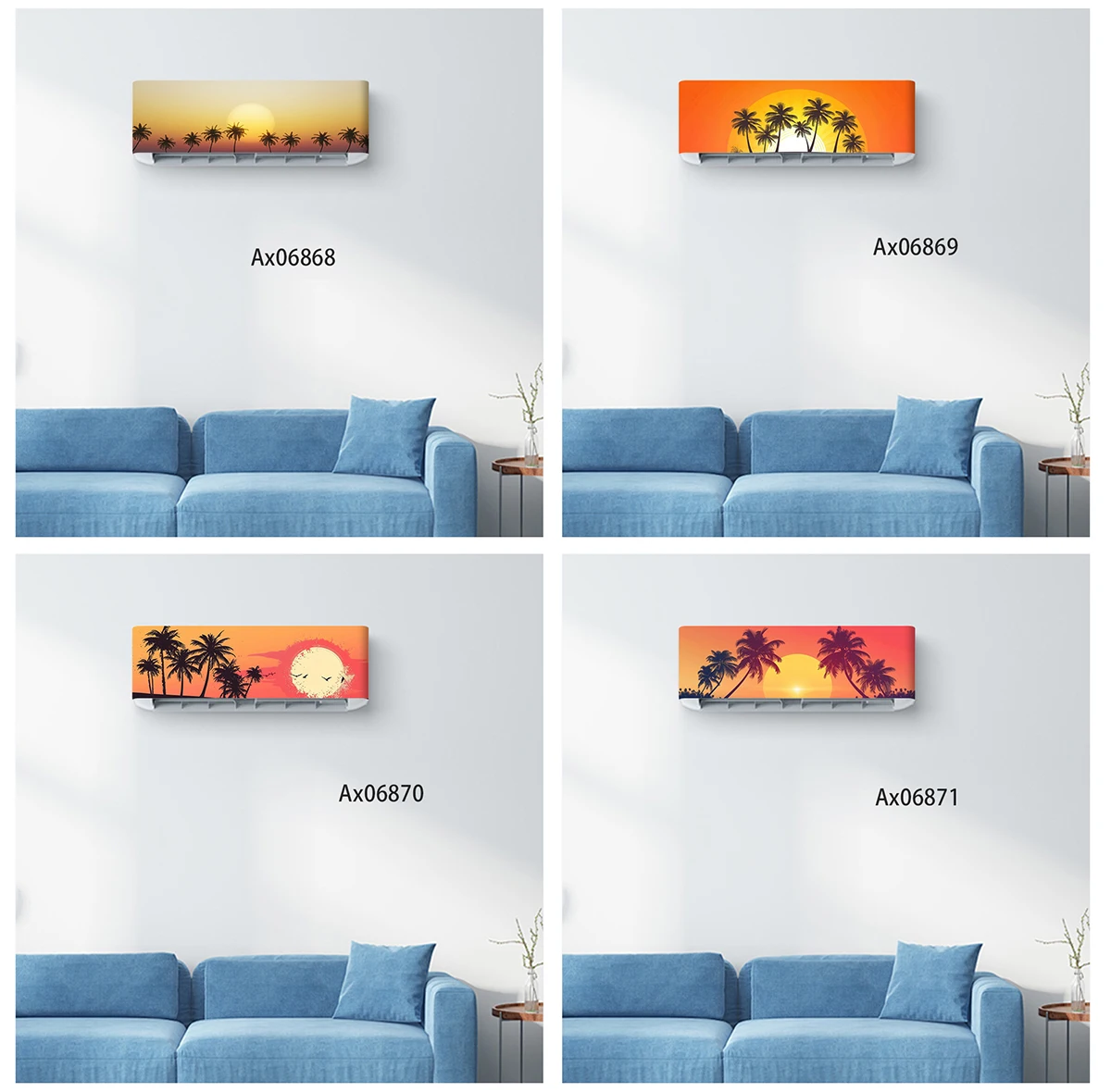 Simple Minimal Sunset Palm Tree Silhouette Air Conditioner Sticker Art Mural Self-adhesive Wrap Wallpaper Ornamental Stickers