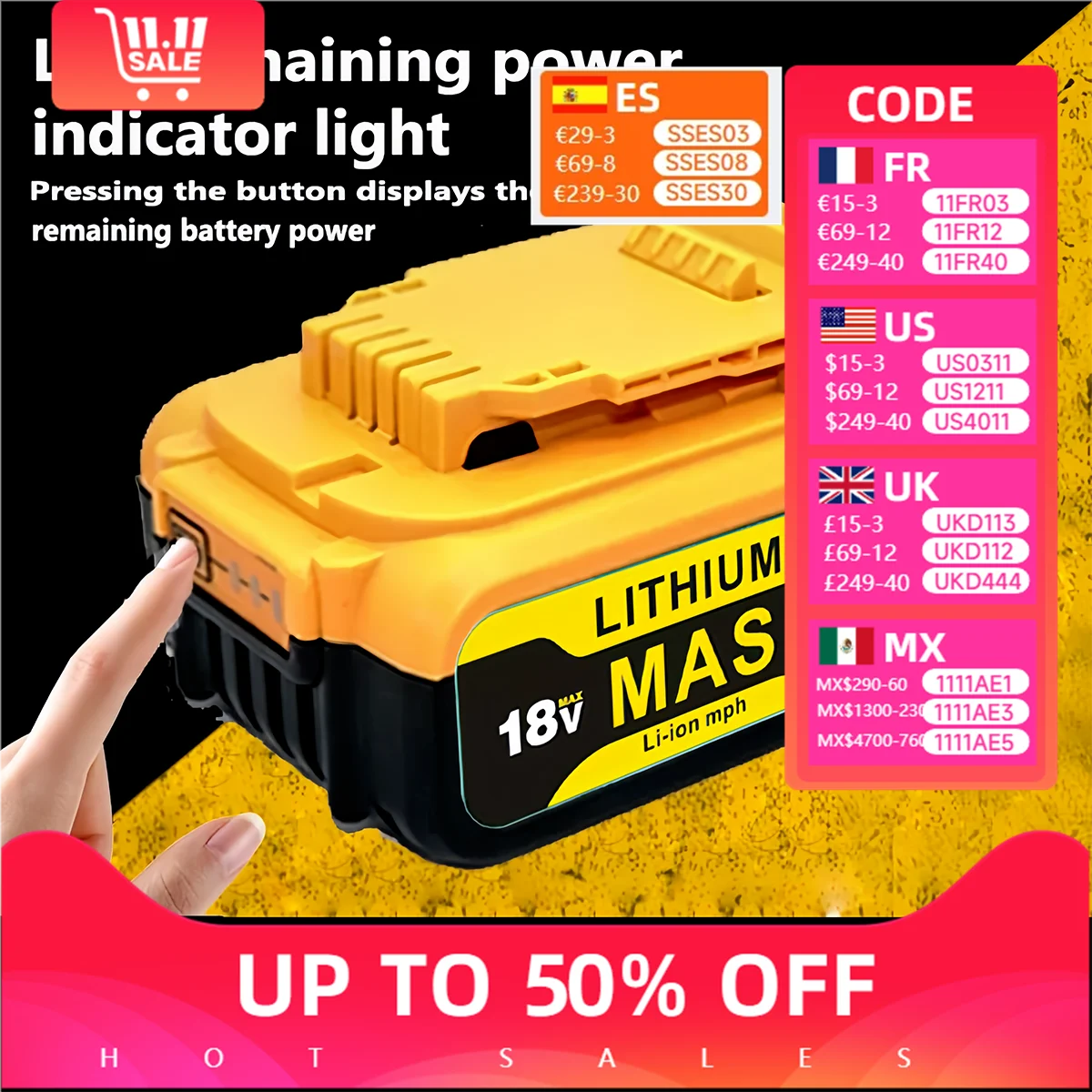 

For-Dewalt brushless wireless tool battery compatible with 18V-20V all models,12AH large capacity 18650 lithium-ion battery
