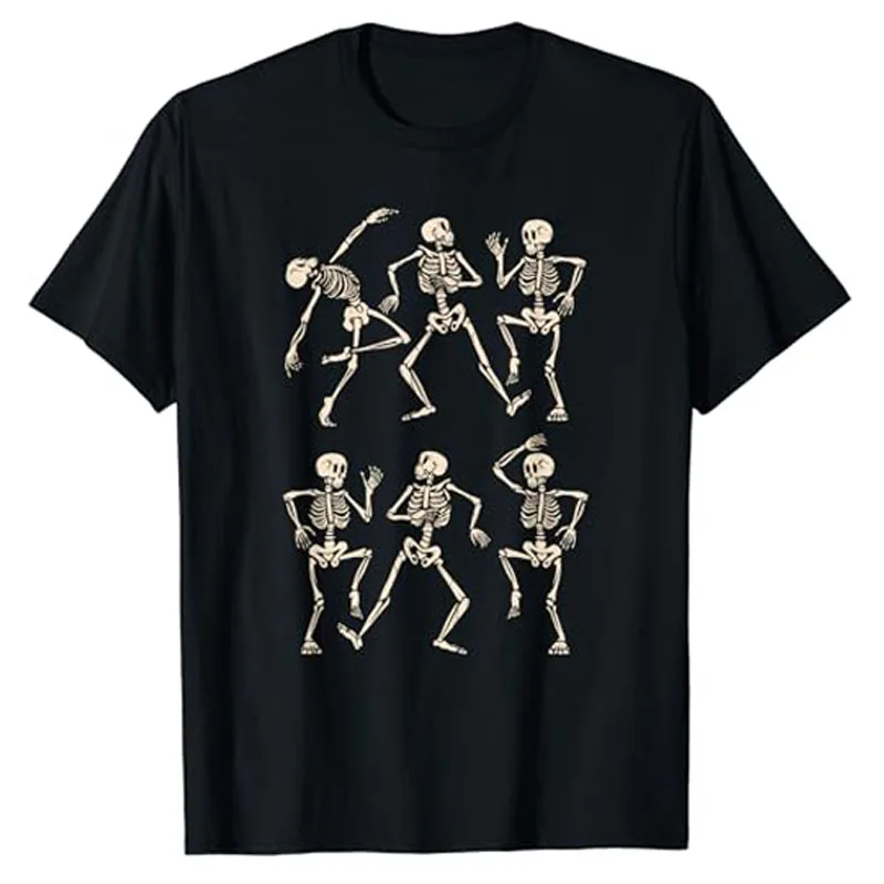 Camiseta Engraçada de Esqueletos Dançantes para o Halloween, Fantasia para Homens e Mulheres, Camiseta com Estampa de Caveira, Blusas de Manga Curta