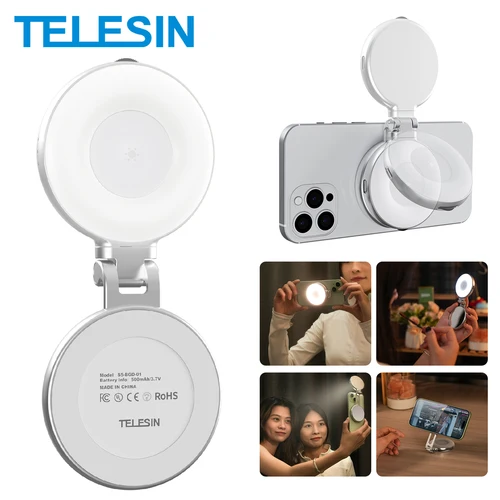 Imagen 1 del producto TELESIN Luz de relleno magnética Mini luz para selfies 3 modos de brillo ajustable para teléfono inteligente Iphone XIAOMI HUAWEI SAMSUNG Phone