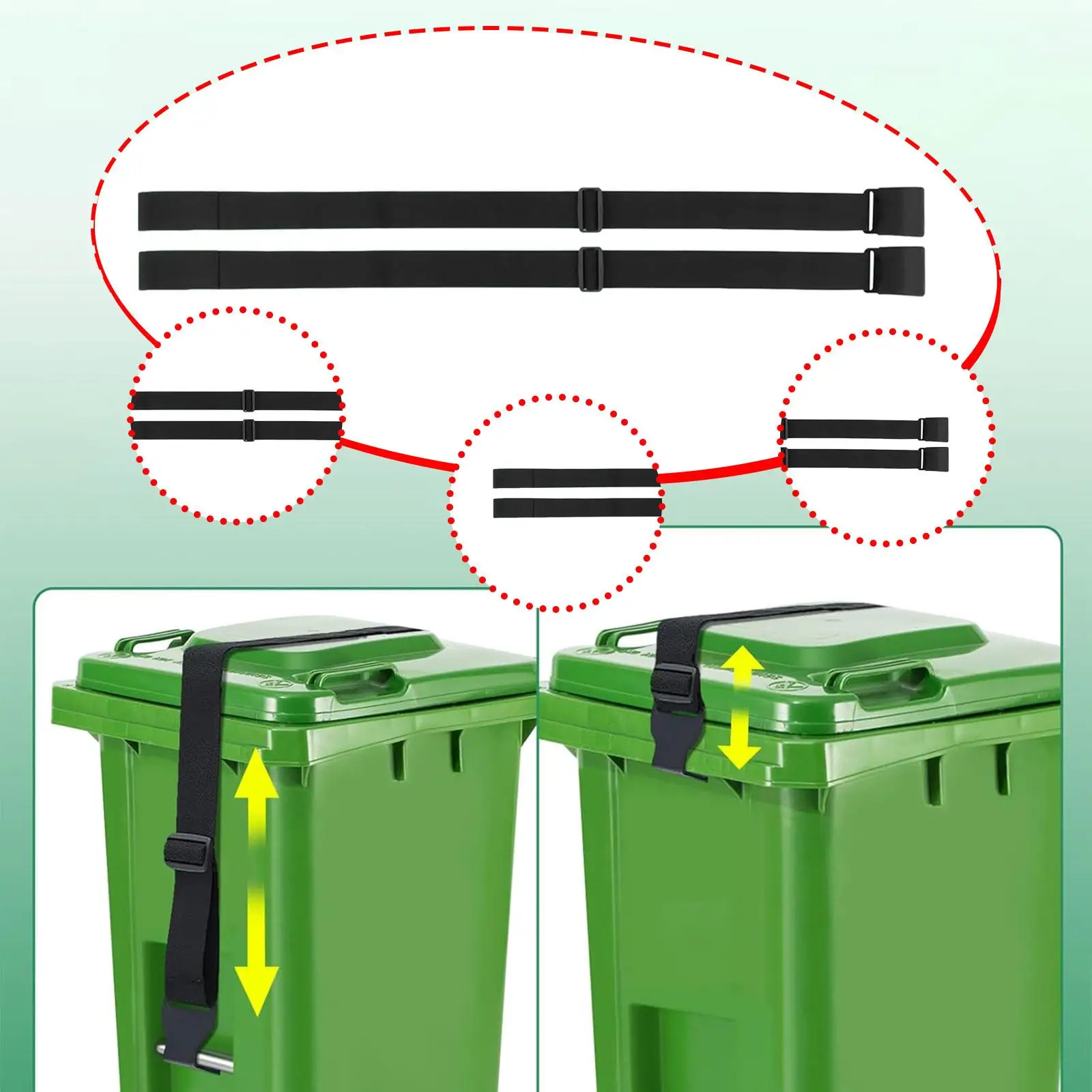 2x سلة المهملات قفل الأشرطة سهلة التركيب مريحة سلة المهملات العصابات لتطوير الرياح القوية الحيوانات الصغيرة في الهواء الطلق ساحة
