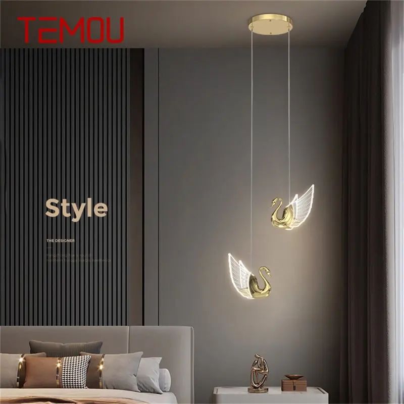 

TEMOU Nordic Creative Swan Pendant Light Chandelier Hanging Lamp Modern Fixture for Living Room Dining Room