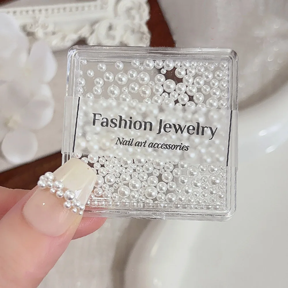 -Mix de perlas- Decoraciones de uñas de perlas de alto brillo mezclado 1,5/2/2,5/3/3,5mm brillo perla de resina accesorios de uñas 3D blancos 404