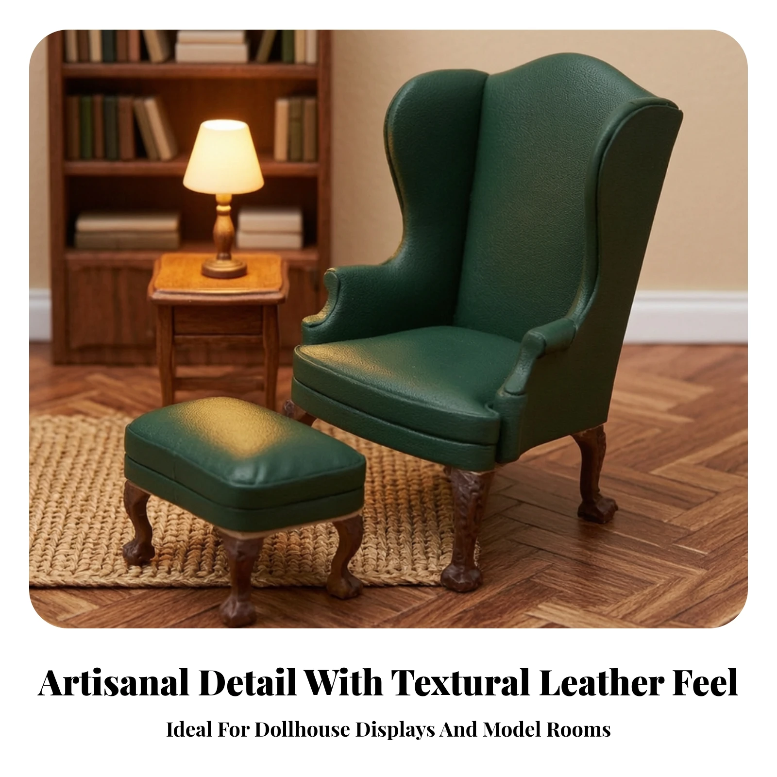Dollhouse Armchair with Footstool 1:12 Scale Miniature Armchair with Ottoman High-Back Chair with Footrest Upholstered Furniture view 5