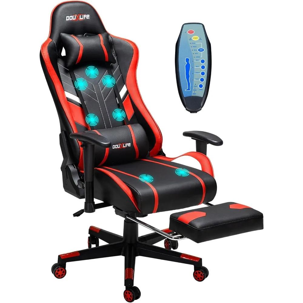 

Massage Gaming Chair 7-Point, Office Chair with Footrest and Lumbar Support, Adjustable Seat Height Ergonomic, 175° Reclining Ma