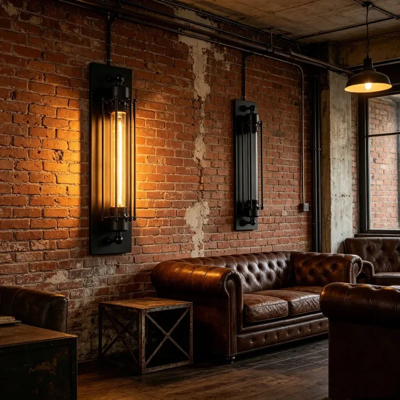 for Industrial Style Retro Flute Wall Lamp American Restaurant Bar Clear Corridor Aisle Wrought Iron Glass Tube Sconce
