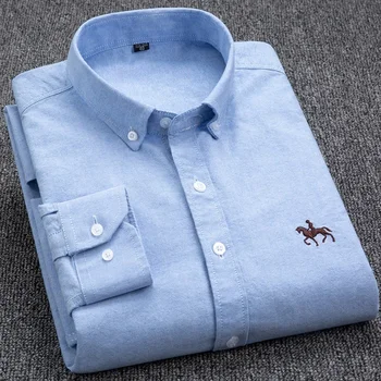Large Size Full Men's Shirts 100% Pure Cotton Oxford Business Casual Shirt Soft Slim Fit Formal Plain Shirt Long Sleeve Clothes 4