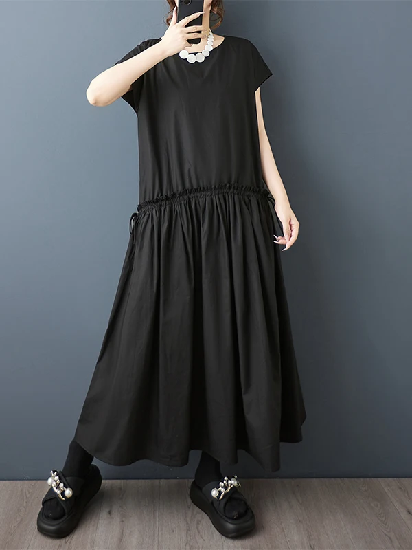 ฤดูร้อน 2025 ผู้หญิงหลวม Fit Faionable Midi Dr ไม้ ain Ruffle และ Dstring Splice Ele Aosphere เสื้อกั๊ก Dr
