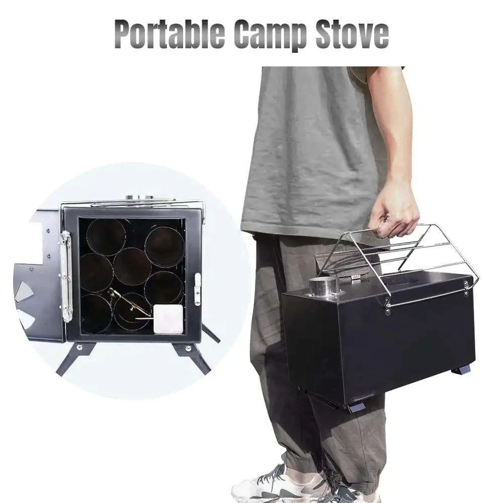 Portable Outdoor Stainless Steel Pellet & Wood Burning Camping Stove With Chimney Pipe Tube