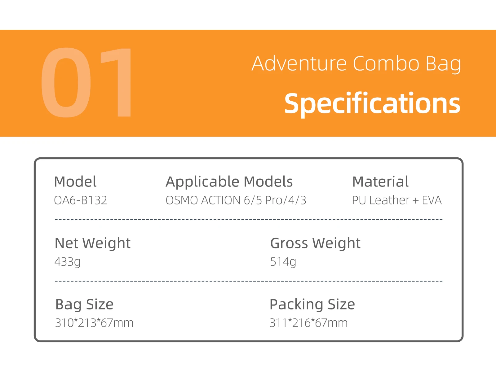 

For DJI OSMO ACTION 6, Storage Case, Protective Case, Sports Camera Carry Bag, Accessories