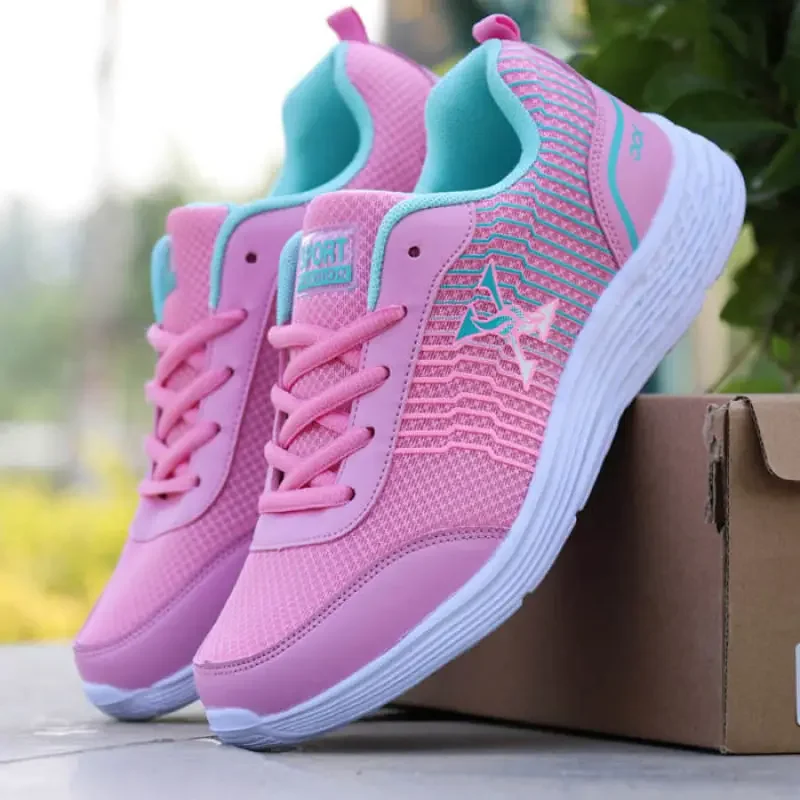 Sports Shoes for Fitness for Women Lightweight Breathable Running Shoes Non Slip Knitted Pink Sneakers Soft SoleCasual Flats Gra