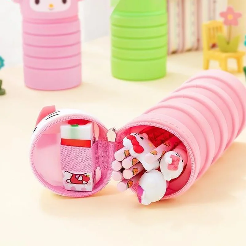 2023 New Cartoon Sanrio Good Kitty Telescopic Dual Purpose Silicone Penholder Creative Student Silicone Penholder Portable Whole