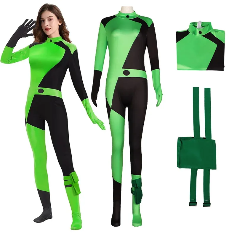 Новинка 2025 года, костюм для косплея Kim Possible Shego, женский комбинезон, боди Shego на молнии, Хэллоуин, косплей ★ ★ ★
