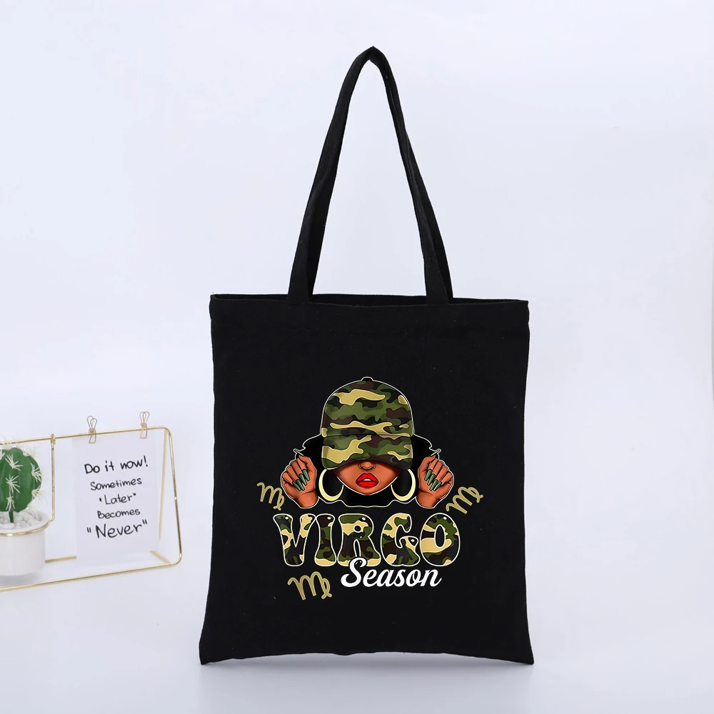Camouflage Graphic Canvas Tote Bag with Typography Print, Urban Style for Daily Shopping and Casual Outings