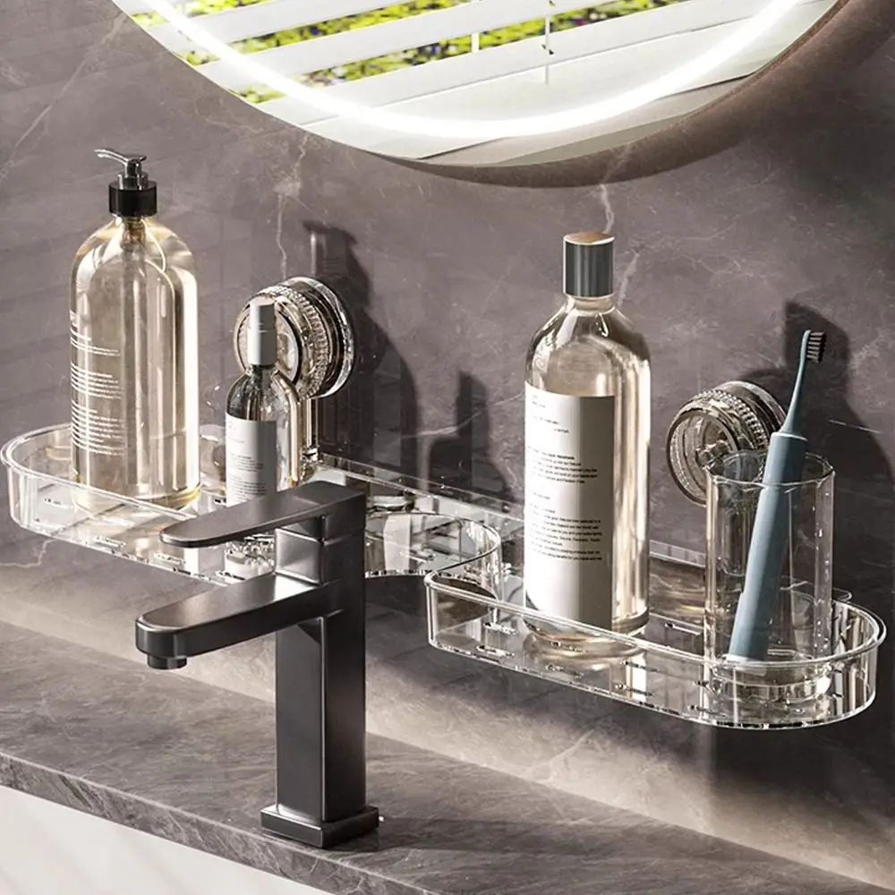 New Wall-mounted Suction Cup Sink Rack Punch-free Thickened Washbasin Rack Transparent Multifunctional Faucet Shelves Home
