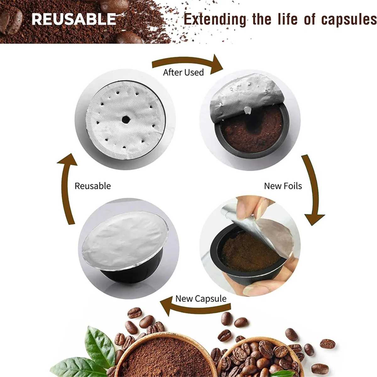 Aluminum Foil Lids for Reusing Nespresso Capsules - for Vertuoline and Vertuo - Reusable Coffee Pod Covers (100 Pcs) TQ