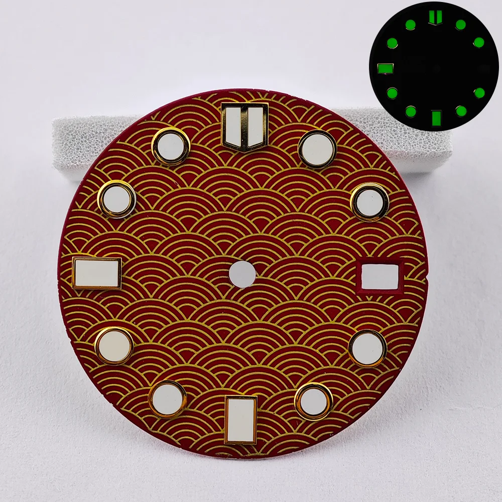 28.5MM Single Calendar Watch Black/Red Dial Green Luminous Dial for NH35/NH36 Movement Accessories Watch Parts For Wristwatches