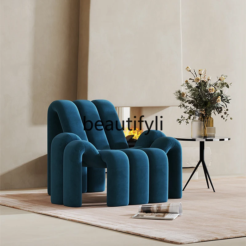 Creative special-shaped single chair Modern blue flannel light luxury leisure chair Spider type