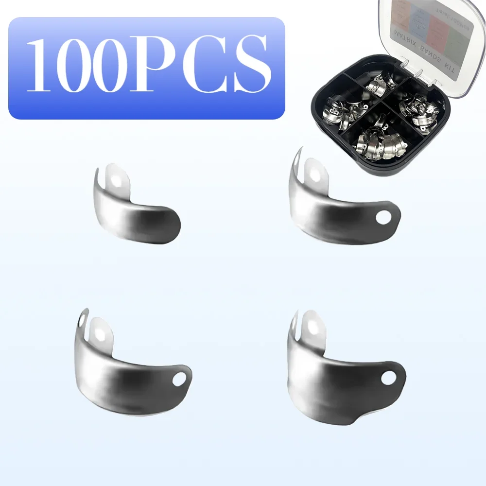 100pcs/box Sectional Contoured Metal Dental Matrix Bands with Holes Precision Fit for Teeth Replacement Dentistry Materials