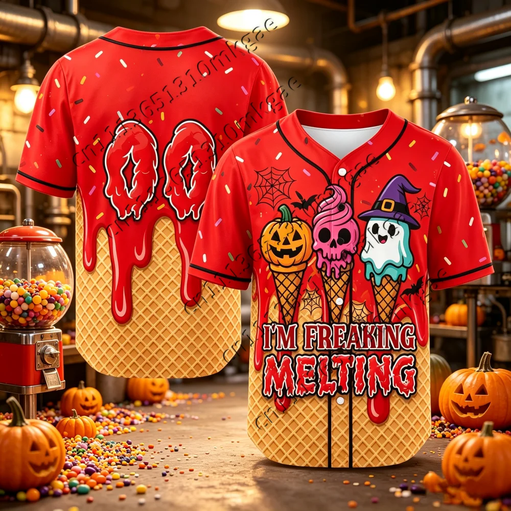 Halloween Ice Cream Ghost Pumpkin Baseball Jersey Unisex Men Shirt I'm Freaking Melting Casual Kids Tee Women Short Sleeve Tops