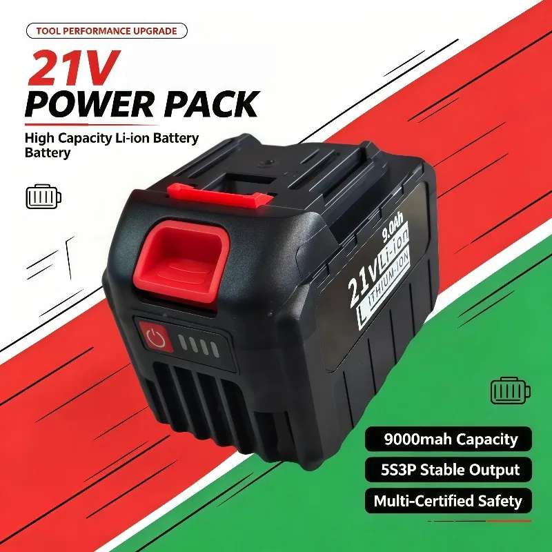 21V 9000mAh 5S3P 18650 Lithium Rechargeable Battery High‑current High Discharge Spare Battery For Handheld Screwdriver