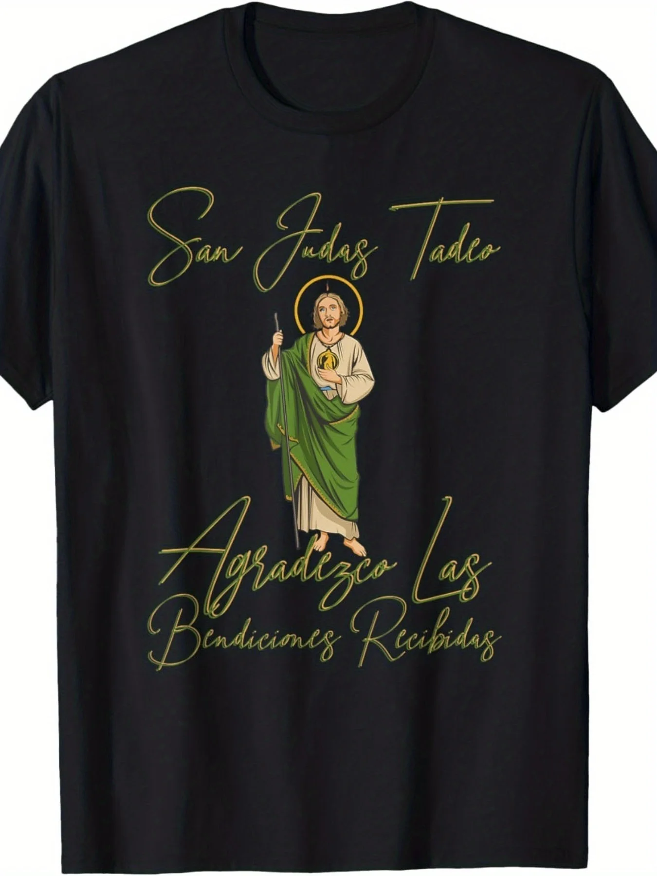 St. Jude Sadducees T-Shirt, Religious T-Shirt with St. Jude Sadducees Aura Robe Cross Book Design, Spanish Prayer 