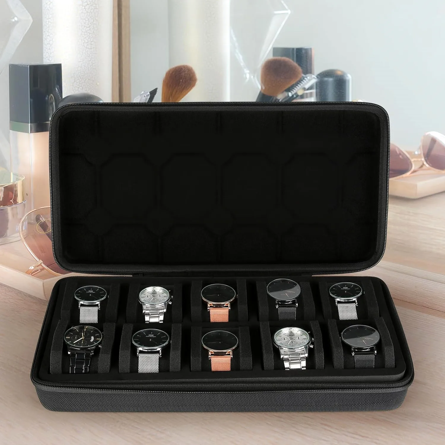 2-10 Fächer Uhrenbox-Organizer Reise-Uhrenaufbewahrungsbox mit Reißverschluss Tragbarer Uhren-Präsentationskoffer Passend für Alle Smart-Armbanduhren