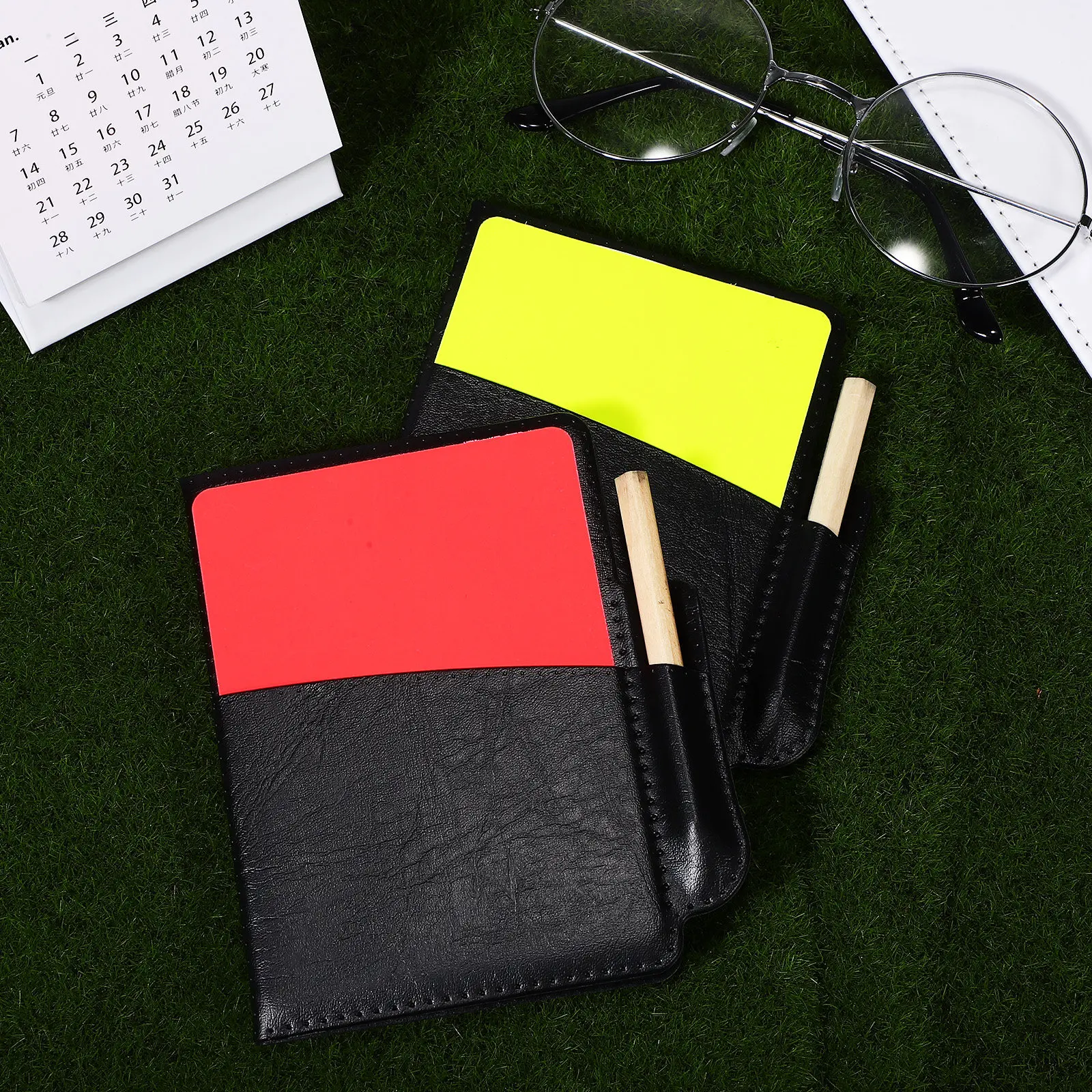 

2Set Red Yellow Referee Kit Foldable Card Cover Soccer Score Sheet Pencil Portable Referee Tools Set Sports Football Basketball